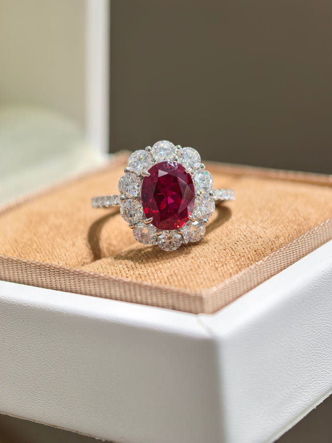 Halo Red Luxe Heirloom Moissanite Ring Oval Cut 7*9 RCB0006 Main Image