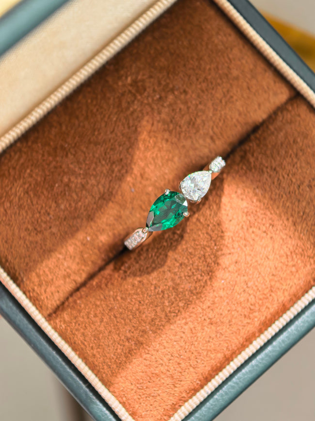 Three-stone Mint Green Lab Created Gemstone Luxe Heirloom Moissanite Ring Pear Cut 5*8 Main Image