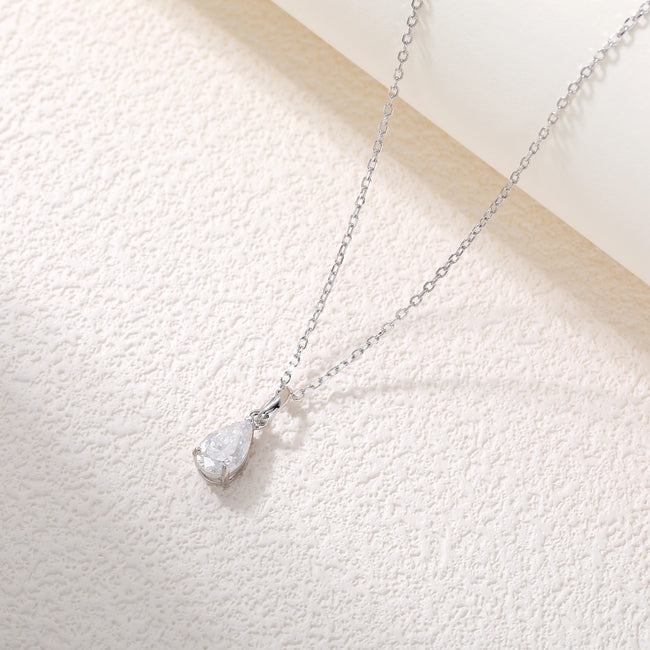White Three Prong Pear Moissanite Pendant Necklace Main Image