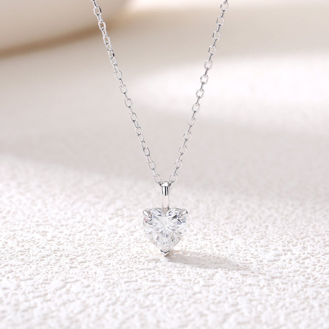 Drop Halo Red Three Prong Heart Moissanite Pendant Necklace Main Image