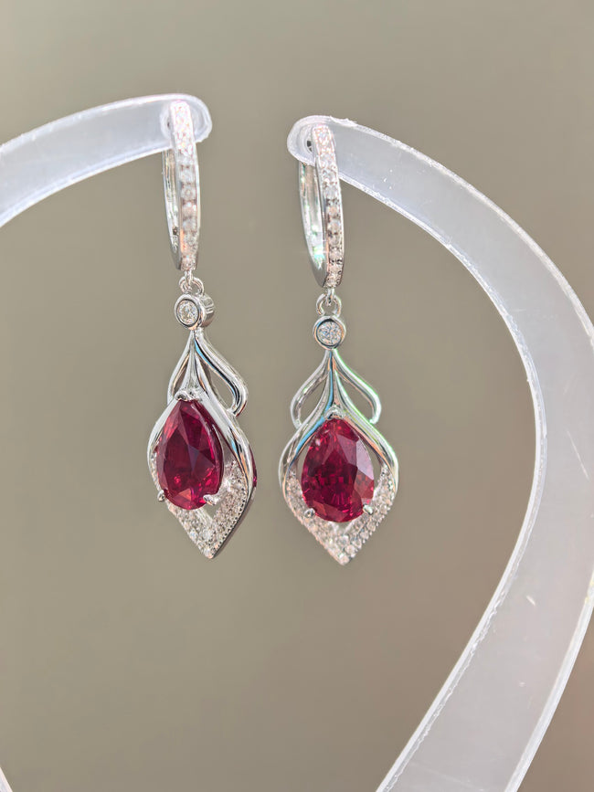 Solitaire Stud White Round Pigeon Blood Red Lab Created Ruby Lantern Teardrop Drop Earrings Main Image