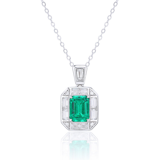 Green Lab Created Gemstone Emerald Cut Moissanite Pendant Necklace Octagon Cut 6*8 Main Image