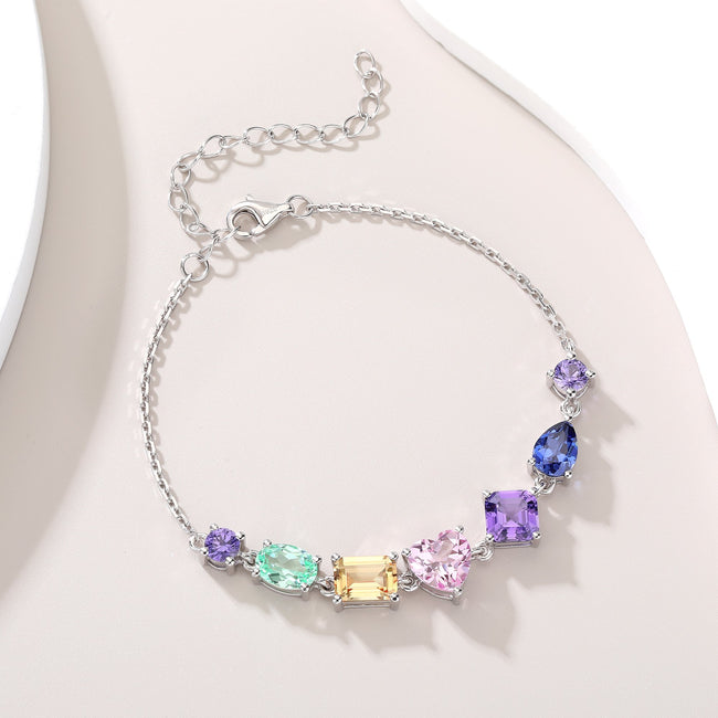Vintage Oval Rainbow Multicolor Lab Created Gemstone Luxe Heirloom Tennis Moissanite Bracelet 爱心7mm 7mm Main Image