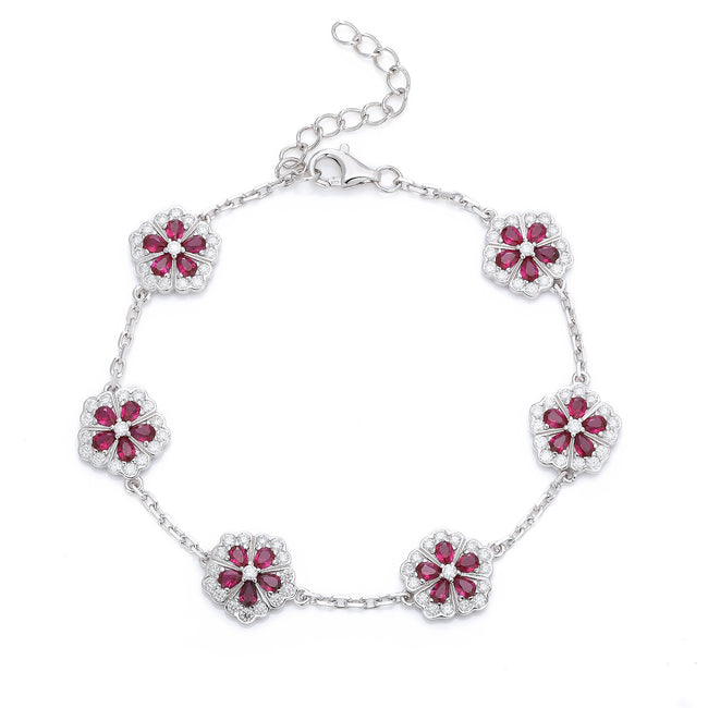 Charm Round Red Lab Created Gemstone Droplet Teardrop Tennis Moissanite Bracelet Main Image