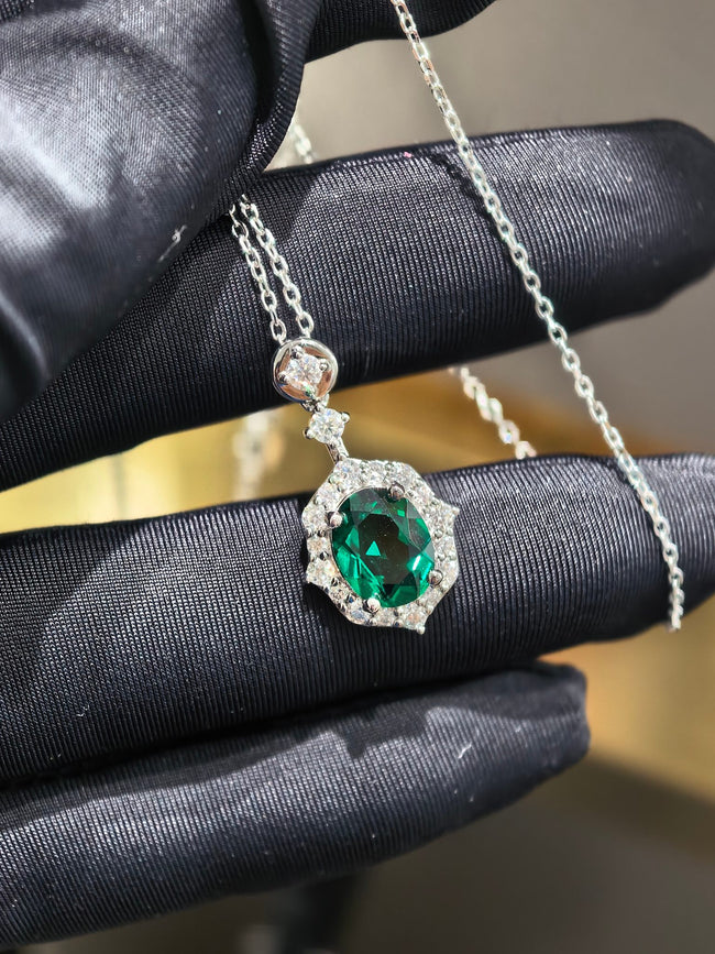 Green Lab Created Gemstone Vintage Lace Oval Pendant Necklace Main Image
