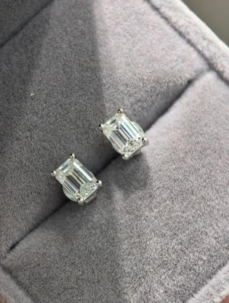 Emerald Cut Earrings - White Moissanite