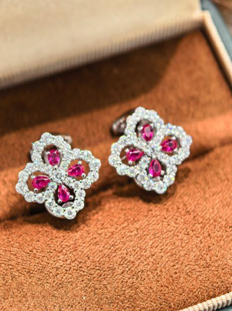 Four-Leaf Clover Earrings - Pigeon Blood Red