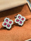 Four-Leaf Clover Earrings - Pigeon Blood Red