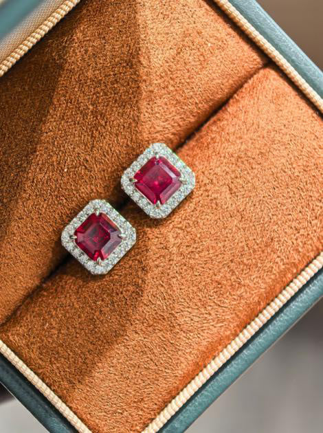 Sugar Cube Earrings - Pigeon Blood Red