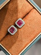 Sugar Cube Earrings - Pigeon Blood Red