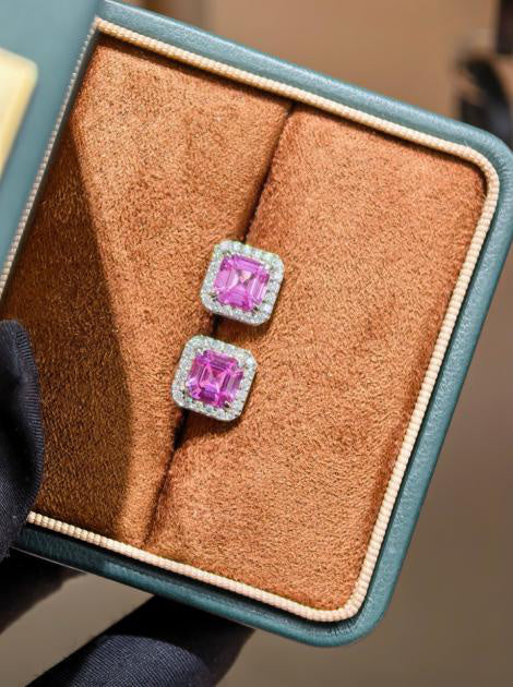 Sugar Cube Earrings - Pink Sapphire