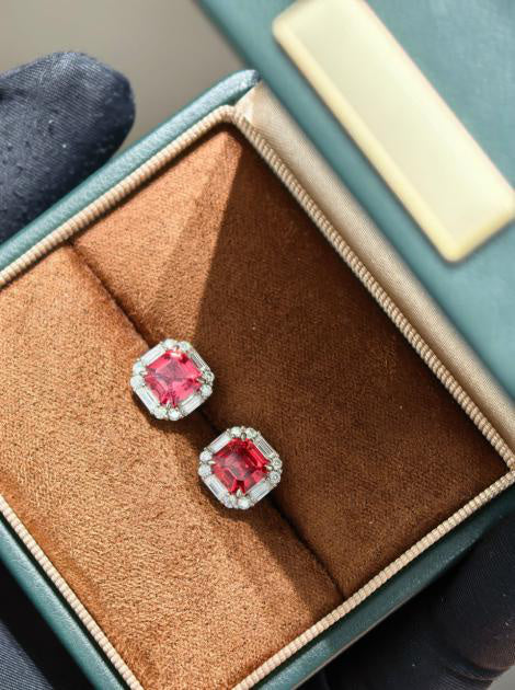 Sugar Cube Earrings - Pigeon Blood Red