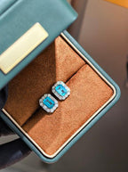 Emerald Cut Earrings - Sky Aquamarine