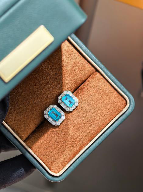 Emerald Cut Earrings - Sky Aquamarine Hover Image
