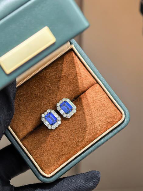 Emerald Cut Earrings - Royal Blue