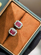 Emerald Cut Earrings - Pigeon Blood Red
