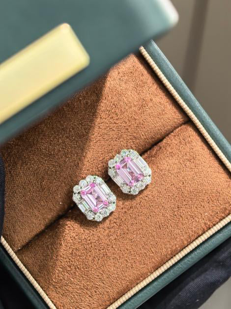 Emerald Cut Earrings - Sakura Pink