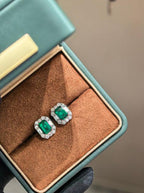 Emerald Cut Earrings - Emerald Green