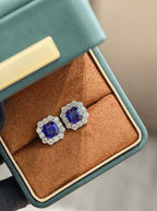 Asscher Cut Earrings - Purple Sapphire