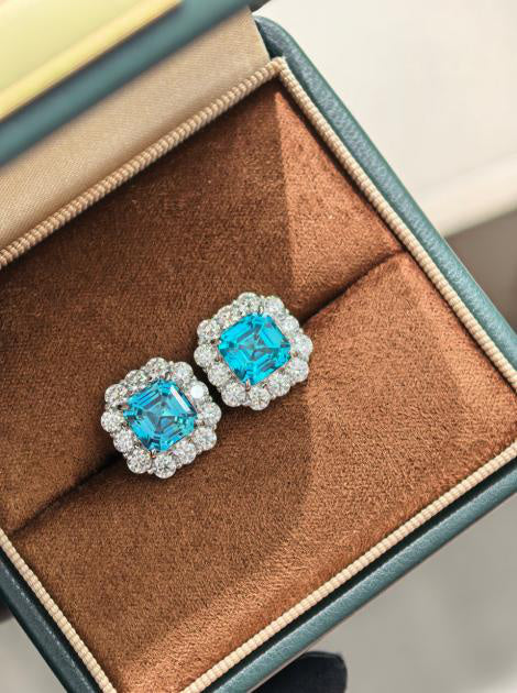 Asscher Cut Earrings - Sky Aquamarine