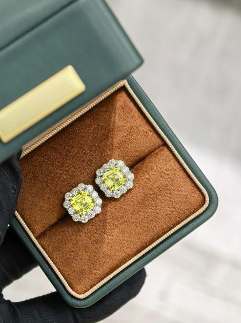 Asscher Cut Earrings - Yellow Sapphire