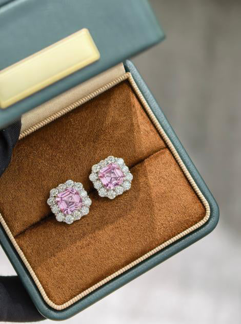 Asscher Cut Earrings - Sakura Pink