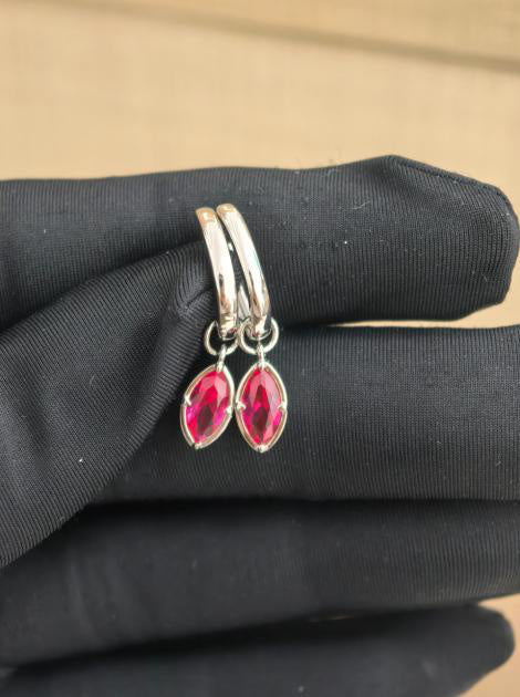 Bubble Bezel Earrings - Pigeon Blood Red