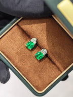 Cushion Solitaire Earrings - Tsavorite Green