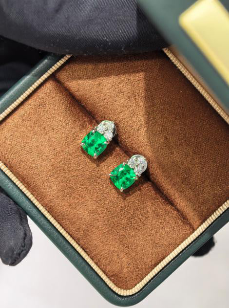 Cushion Solitaire Earrings - Tsavorite Green Hover Image