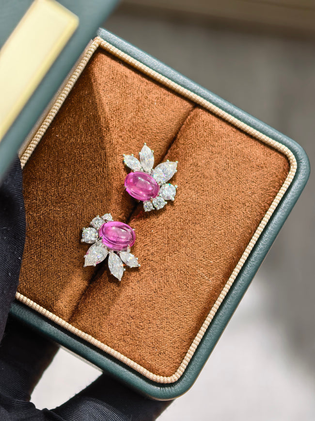 Vintage-glam Drop Pink Oval Red Lab Created Gemstone Cabochon Cluster Stud Earrings Main Image