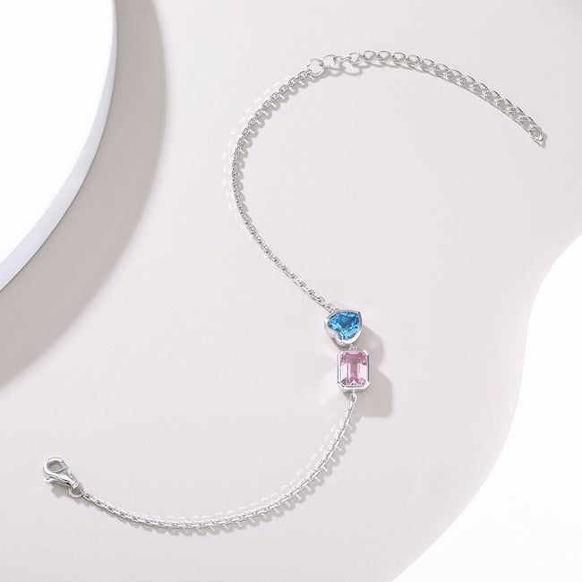 Rainbow Multicolor Lab Created Gemstone Sweetheart Tennis Moissanite Bracelet 5*7mm 5*7 Main Image