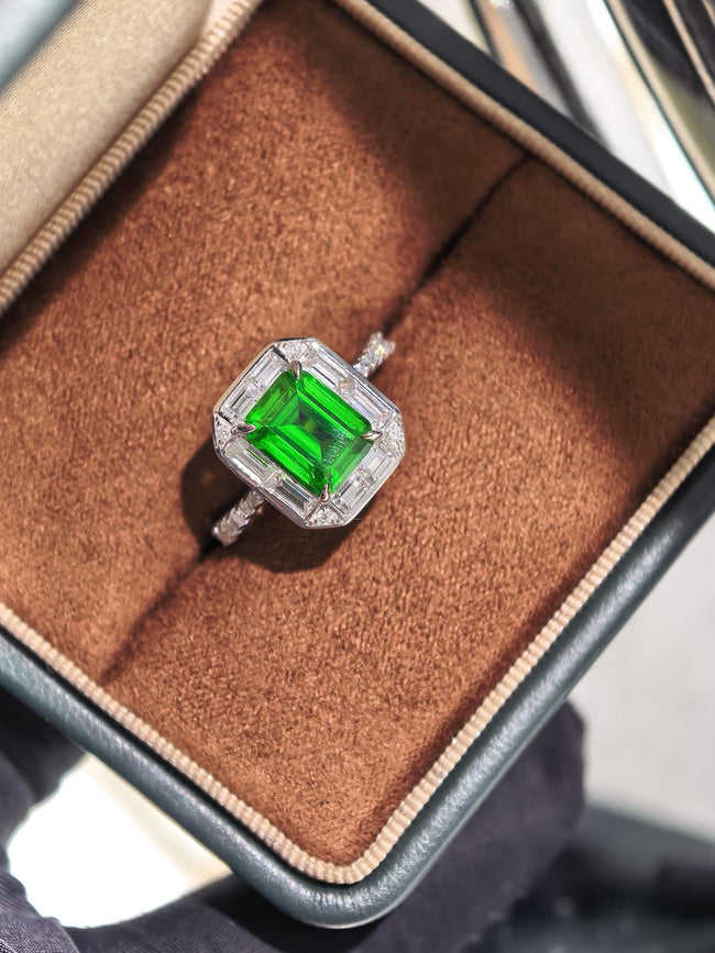Halo Green Lab Created Gemstone Luxe Heirloom Moissanite Ring Octagon Cut 7*9 RCB7005 Main Image