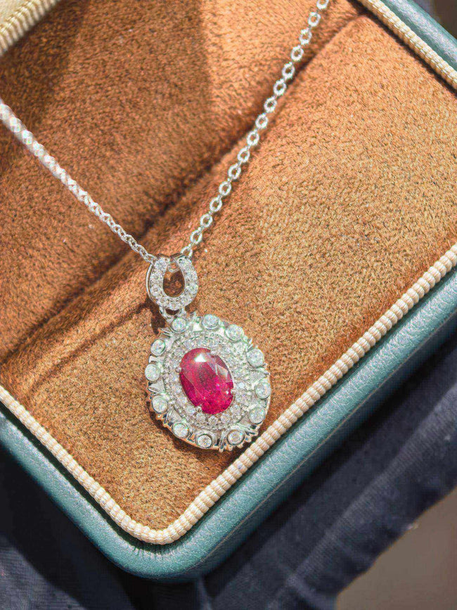 Vintage Red Statement Solitaire Moissanite Pendant Necklace Oval Cut 5*7 LCB021马9 Main Image