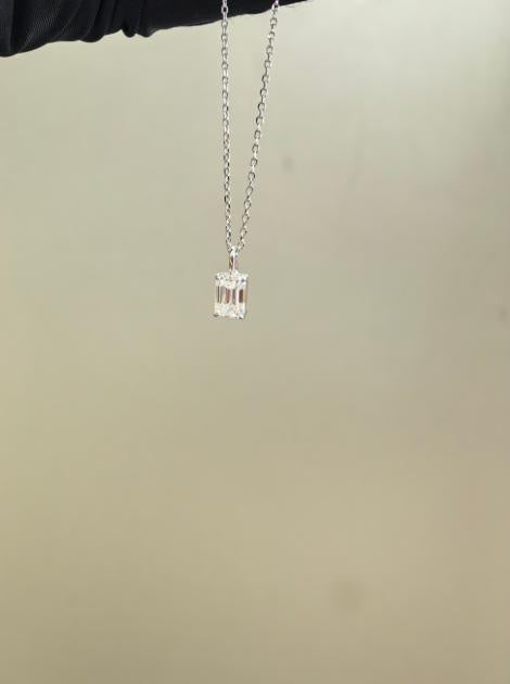 Emerald Cut Pendant Necklace - White Moissanite