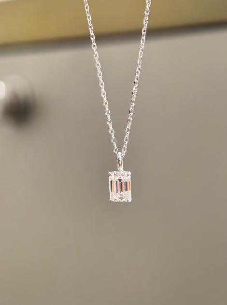 Emerald Cut Pendant Necklace - White Moissanite