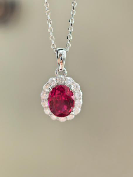 Garland Halo Pendant Necklace - Pigeon Blood Red