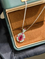 Statement Solitaire Pendant Necklace - Pigeon Blood Red