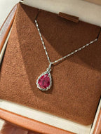 Droplet Teardrop Pendant Necklace - Pigeon Blood Red