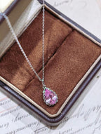Droplet Teardrop Pendant Necklace - Sunrise Pink