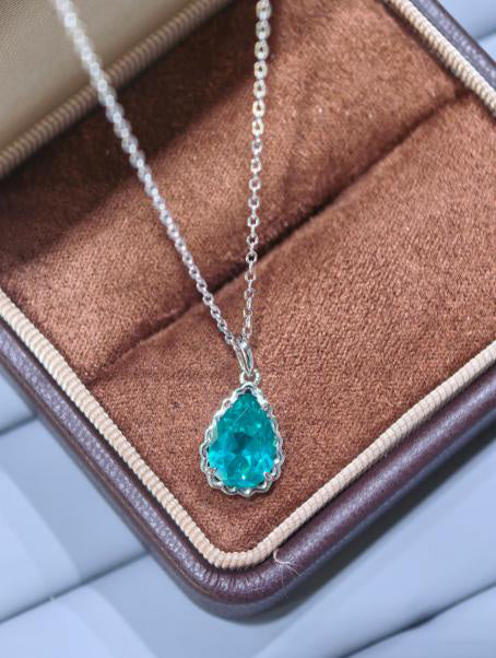 Droplet Teardrop Pendant Necklace - Paraiba Blue