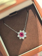 Sunflower Pendant Necklace - Pigeon Blood Red