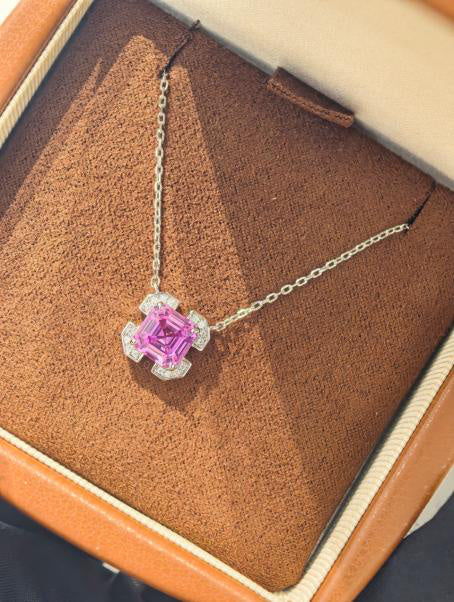 Asscher Cut Pendant Necklace - Pink Sapphire