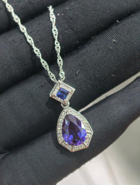 Droplet Teardrop Pendant Necklace - Purple Sapphire Hover Image