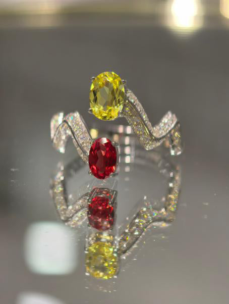 Bypass Rainbow Multicolor Lab Created Gemstone Luxe Heirloom Moissanite Ring Oval Cut 5*7 RCB0141 Main Image