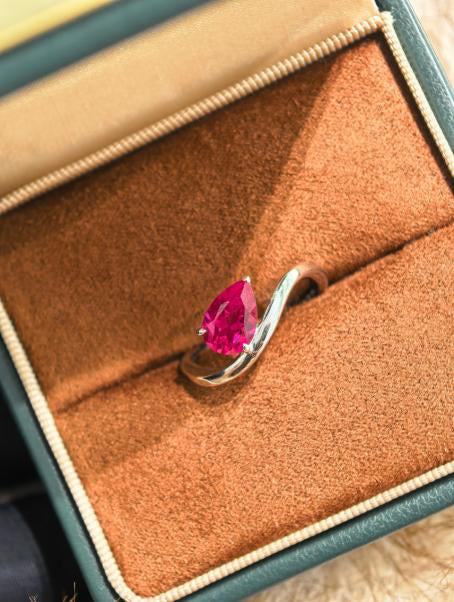 Droplet Teardrop Ring - Pigeon Blood Red