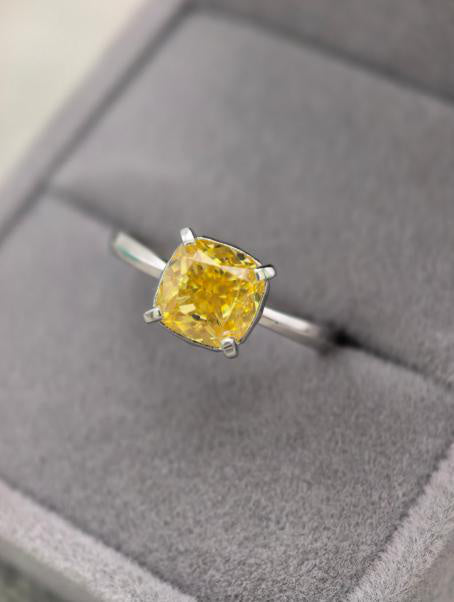 Cushion Solitaire Ring - Ice Flower Yellow