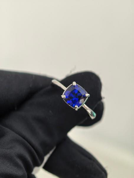 Cushion Solitaire Ring - Royal Blue