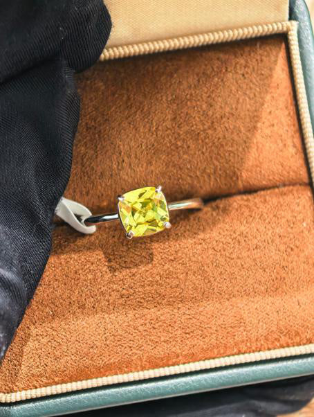 Cushion Solitaire Ring - Canary Yellow