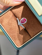 Droplet Teardrop Ring - Pigeon Blood Red